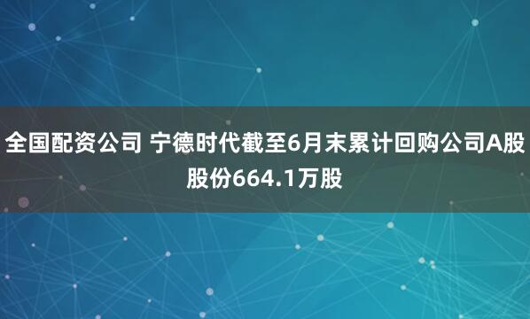 全国配资公司 宁德时代截至6月末累计回购公司A股股份664.1万股